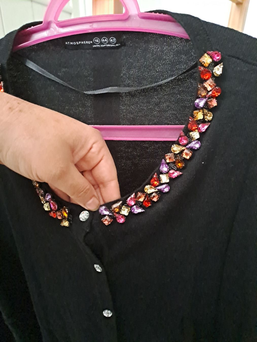 Giacche: Damen Strickjacke schwarz Gr. 42 mit Steinchen – Usato da Rickenbach LU venduto da bishiida 1