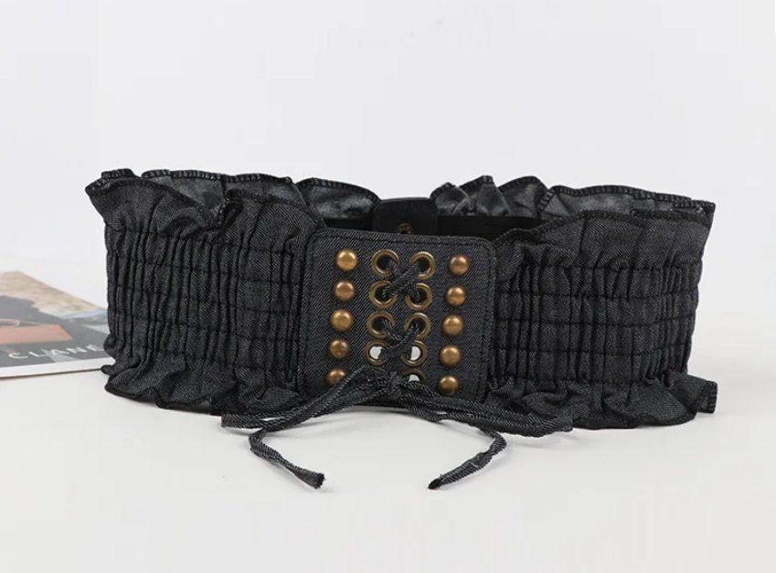 Cinture: Breiter elastischer Gürtel aus Denim Black mit Schnürung – Nuovo e nell'imballaggio originale da Lausanne venduto da FASHION-WORLD-SHOP 1