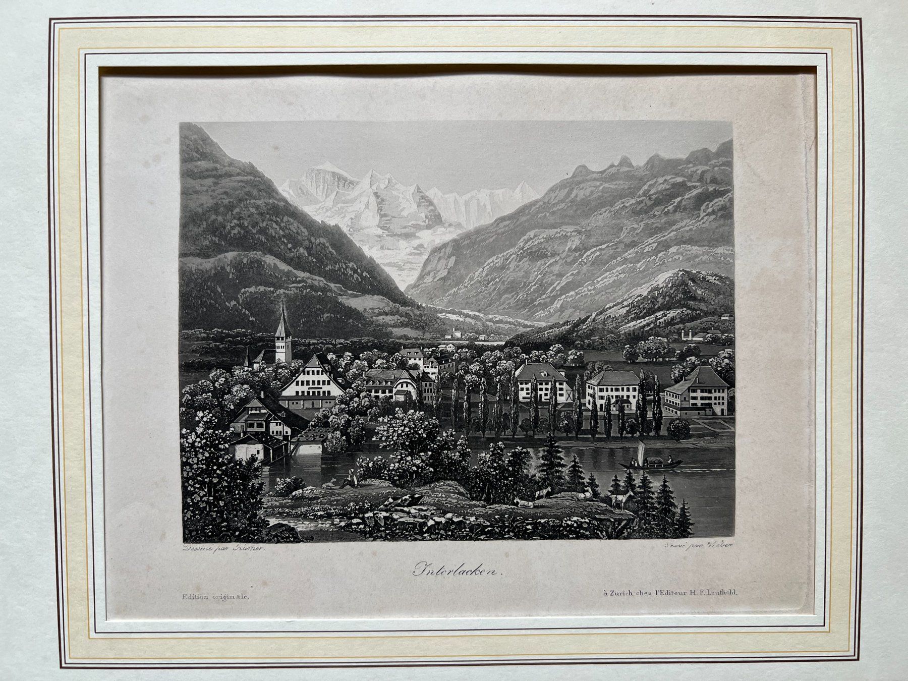 Incisioni: Interlaken Kupferstich H.F. Leuthold um 1840 – Usato da Unterseen venduto da Naga99 1