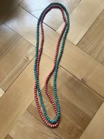 necklace long pink and blue wood