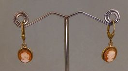 Ohr Hänger Ringe 925 Silber vergoldet mit Muschel Gemmen