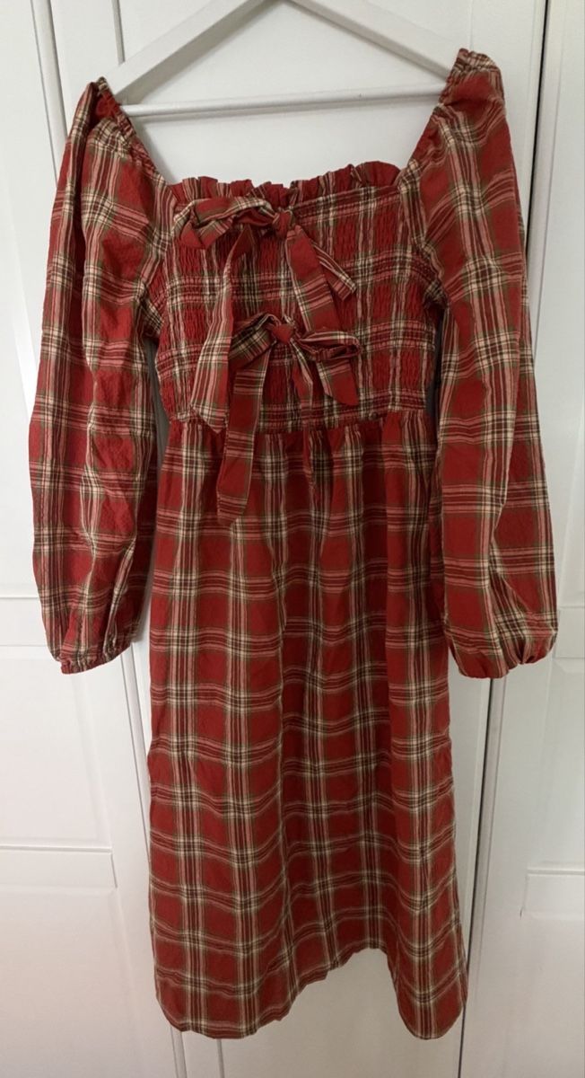 Vestiti: Plaid Dress red checked square neck long sleeve – Nuovo (secondo la descrizione) da Winterthur venduto da LarissaChiara27