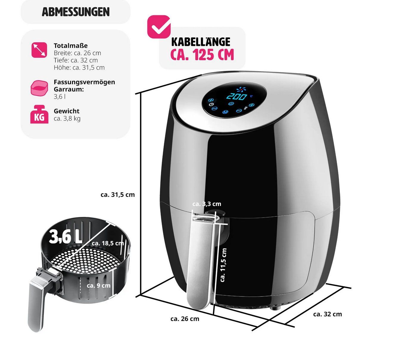 Elettrodomestici da cucina: Heissluftfritteuse Mitch 3,6 l, LED-Touchscreen mit 7 Progr – Nuovo (secondo la descrizione) da Steinhausen venduto da Retourenprofis 4