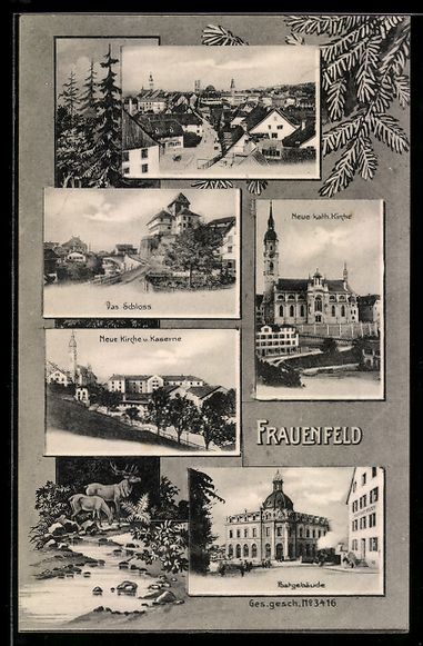 Cartoline postali: Frauenfeld, Neue Kirche u. Kaserne, Orts – Usato da Berlin venduto da bartko-reher