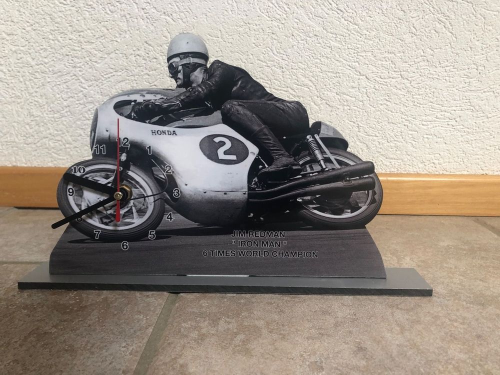 Moto Miniature Jim Redman Honda Moto GP En Horloge - 20x30 Cm - Neuve