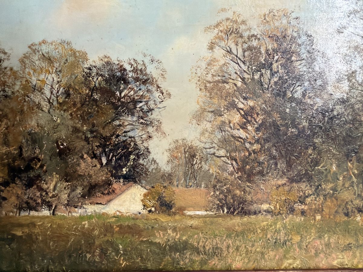 Gemälde: Altes Gemälde, Landschaft mit Haus. – Gebraucht aus Biberist von Momo33