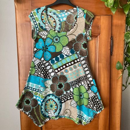 Damen Kleid Tunika kurzarm Gr.S bunter Blumenprint frisch 👗