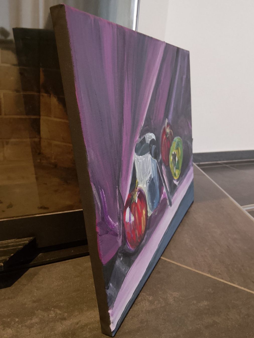 Dipinti: Gemälde "Äpfel mit Löffel" handgemalt, Acryl. 30 cm X 40 cm – Nuovo (secondo la descrizione) da Bellikon venduto da MellonCollieMitTwint 1