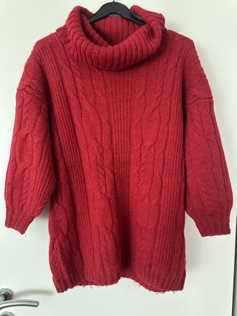 Damen Rollkragenpullover rot selber gestricken
