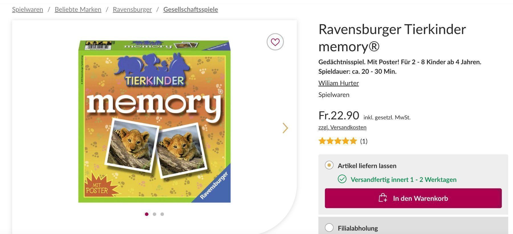 Ravensburger Giochi: Tierkinder-Memory von ravensburger – Usato da Rothenburg venduto da Kaulquappe55 2