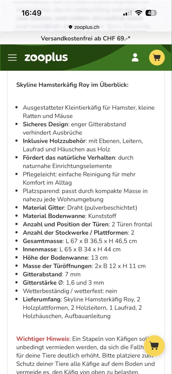 Skyline Gabbie, trasporto & Sicurezza: Skyline Hamsterkäfig Roy – Nuovo e nell'imballaggio originale da Mörigen venduto da Brassia 4