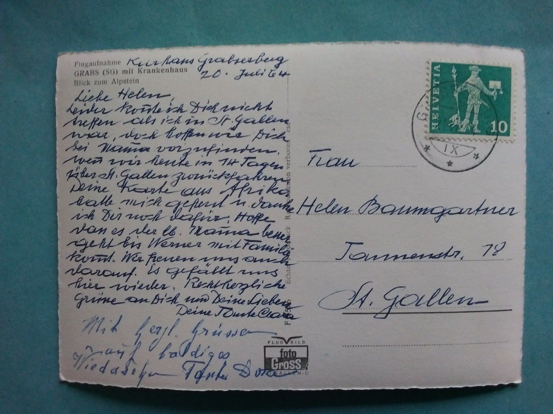 Cartoline postali: SG Grabs Flugaufnahme 1964 – Usato da Appenzell venduto da lama19 1