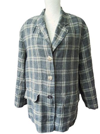 VINTAGE ca.Gr. 40 42 Leinen Jacke grau beige schöne Knöpfe