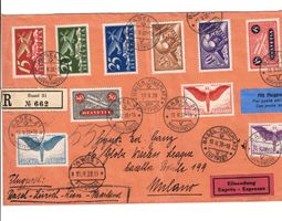 Flugbrief Basel - Zürich -Wien - Mailand 1928