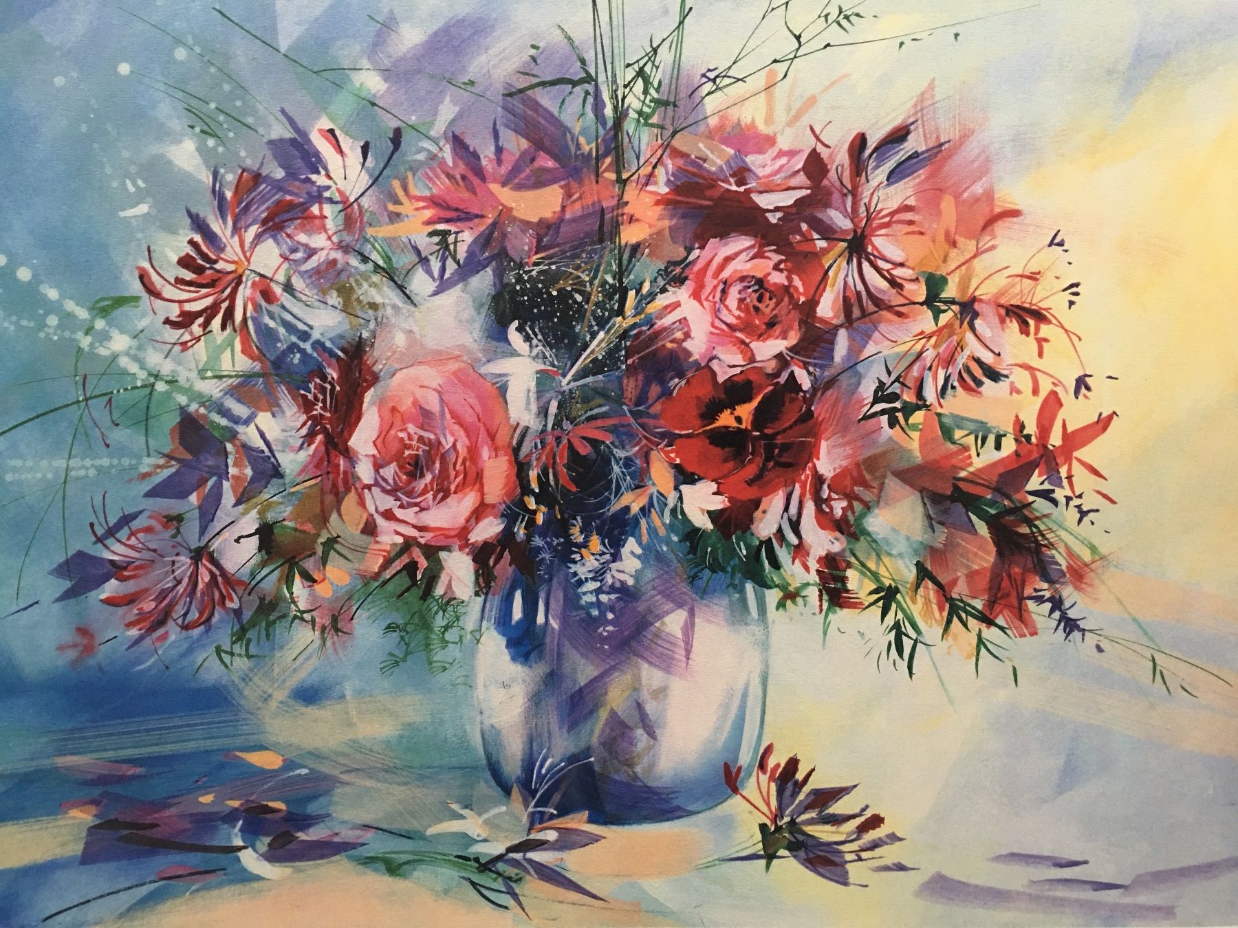 Grafica & Litografie: Roche  "Bouquet de Roses et Chèvrefeuille"  Farblithographie – Usato da Nennigkofen venduto da waltraub 4