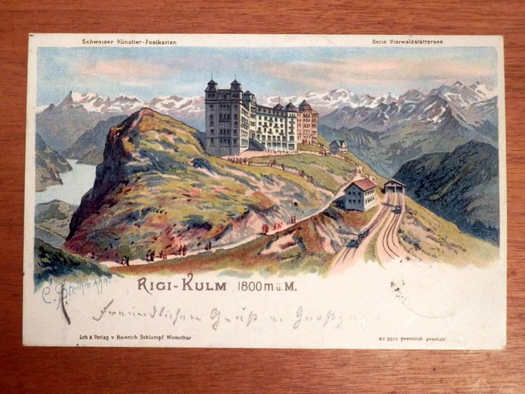 Ansichtskarten: Rigi - Kulm, Künstlerlitho – Gebraucht aus Ueberstorf von dinbau