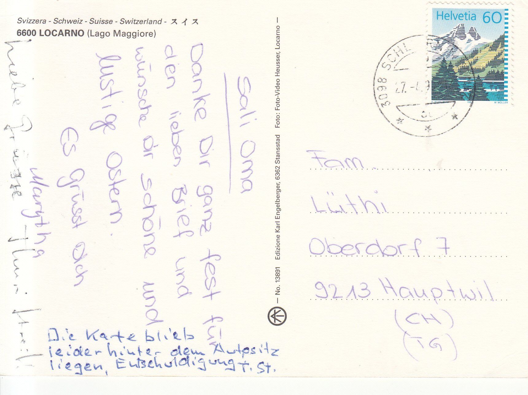 Cartoline postali: Locarno 1993 – Usato da Bürglen TG venduto da StampGraf 1