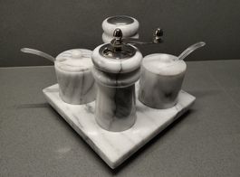 5 Tlg. Drehbares KONDIMENT - Set / MARMOR