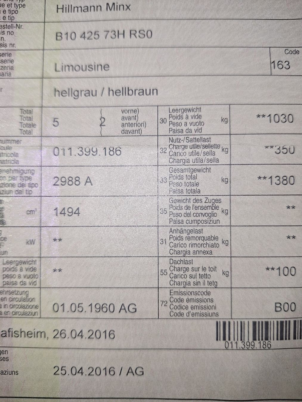 Autos: Hillmann Minx 1960 Englischer Klassiker/ Youngtimer/Oldtimer – Défectueux à Schinznach Bad par Polo130 4