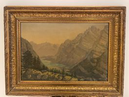 Antikes Gemälde R. Wildi Klöntalersee im Kanton Glarus 1900