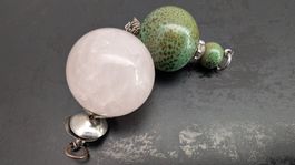 Anhänger Set, Kugelform Rosenquarz & Greenstone