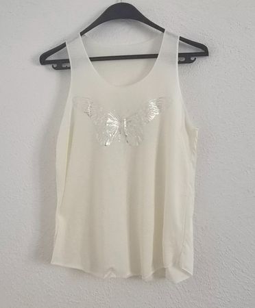 Boho Tanktop M Sommertop Silberprint Schmetterling