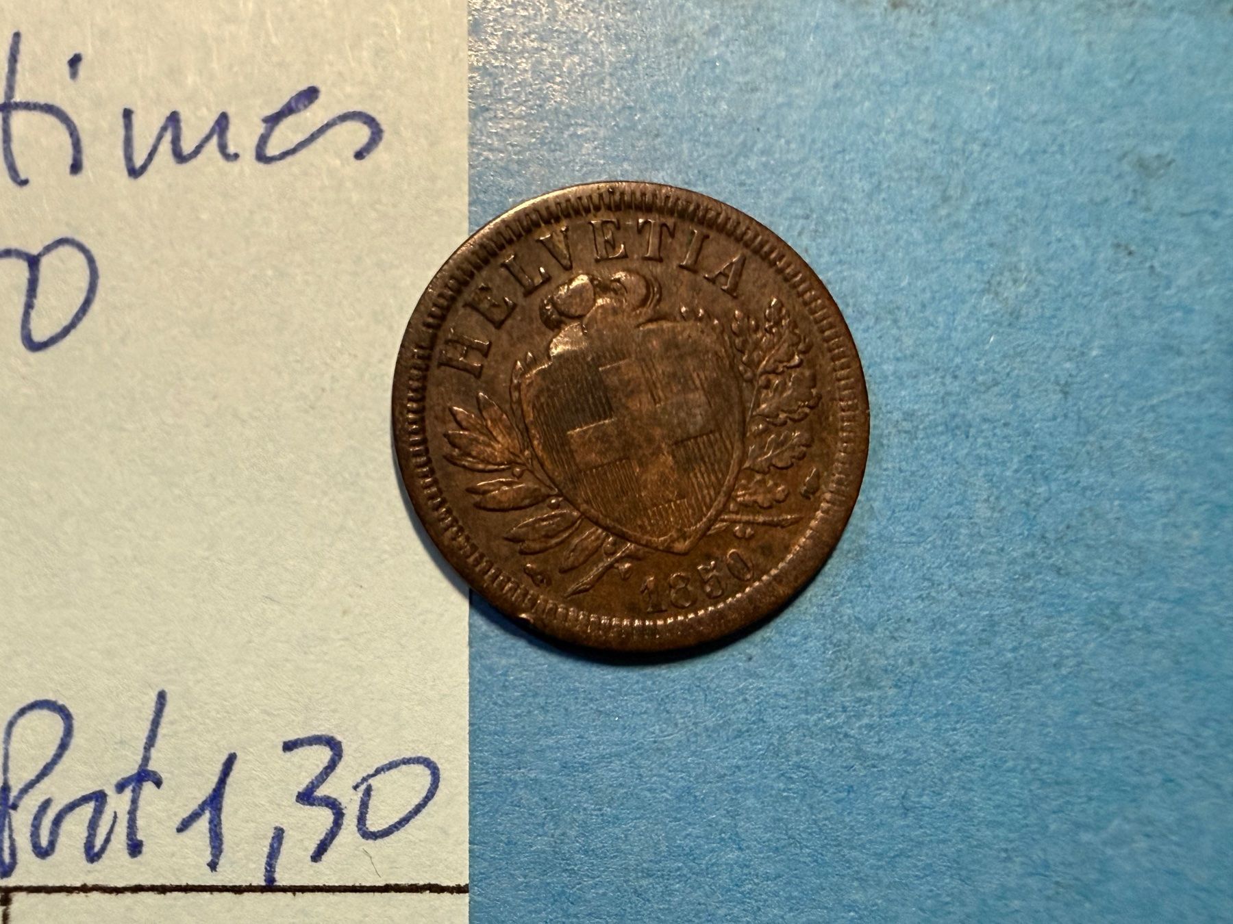 Tutti le monete: SUISSE : 2 CENTIMES 1850 – Usato da genève venduto da GEnumist 1