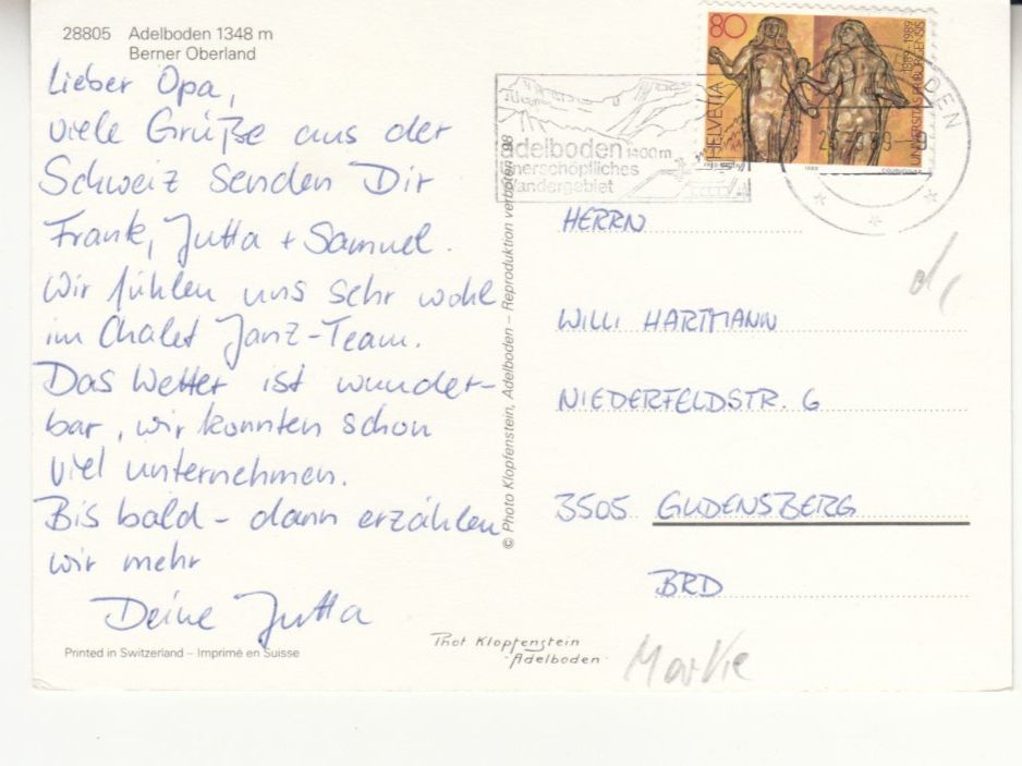Cartoline postali: Adelboden 1989 – Usato da Bürglen TG venduto da StampGraf 1