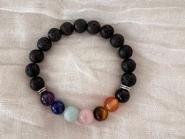 Bracelet 7 chakras - base cristal pierre de lave