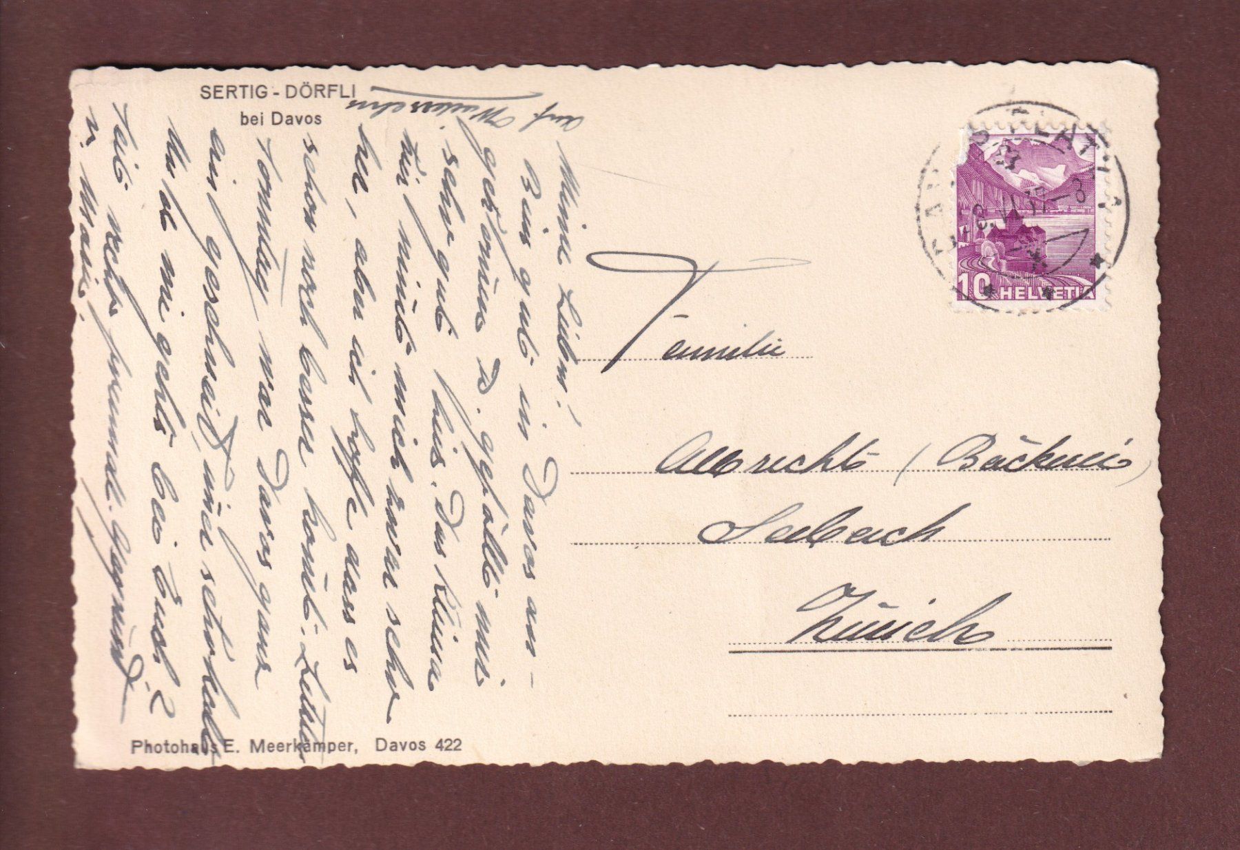 Cartes postales: Davos - SERTIG-DÖRFLI - 1937 – D'occasion à Pully par nicecards 1