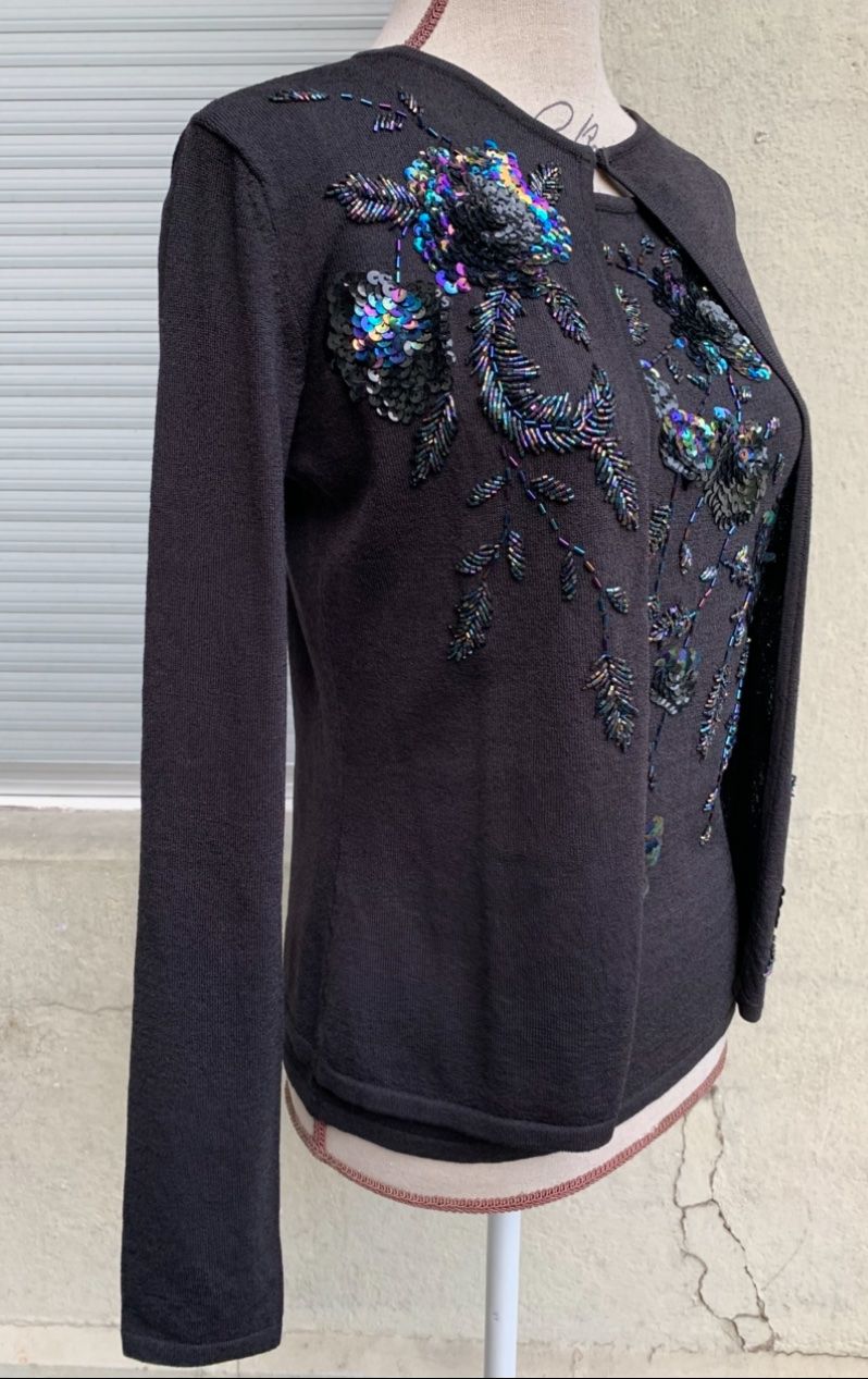 Top: Splendide twinset brodé séquins&perles noir irisé 2pces – Nuovo (secondo la descrizione) da Martigny venduto da only__you 2