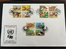 UNO Maxi Sonderbrief 1995 Bedrohte Tiere  FDC gest. (E1396)