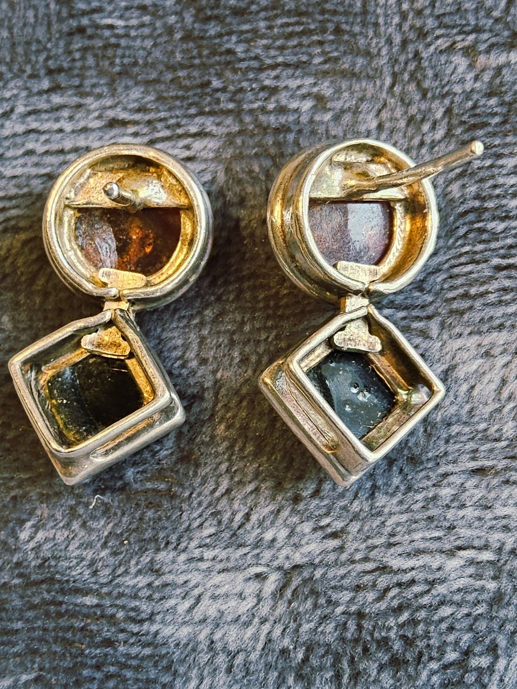 Orecchini pendenti & Orecchini a lobo: Vintage schicke Bernstein versilberte Ohrstecker – Usato da Zürich venduto da philpip 3