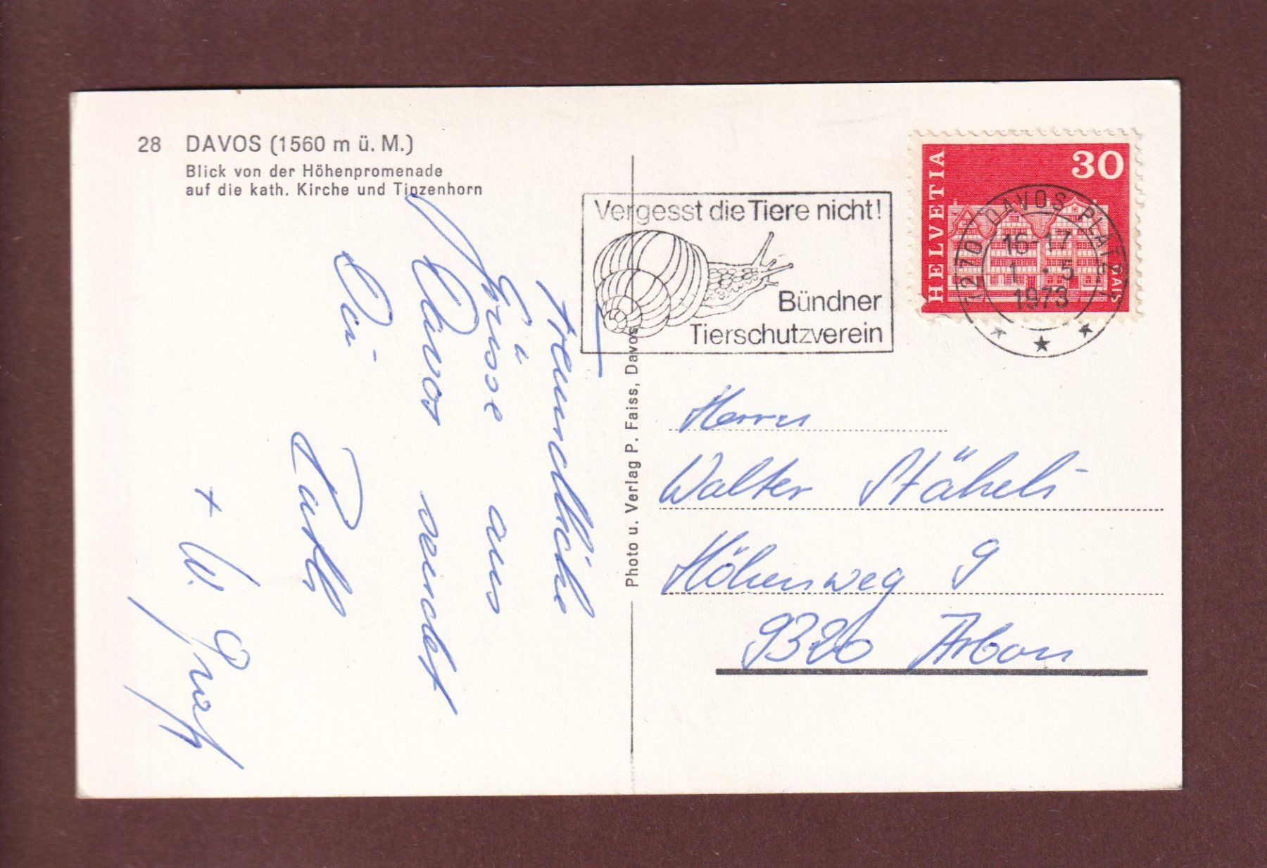 Ansichtskarten: DAVOS - 1973 – Gebraucht aus Pully von nicecards 1