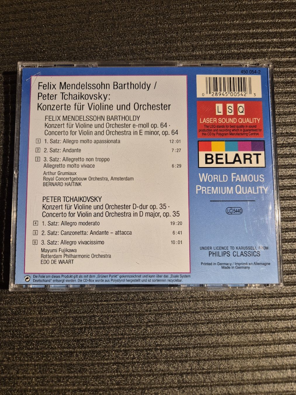 CD: CD Mendelssohn Tchaikovsky Violinkonzerte Belart  – Usato da Frenkendorf venduto da naibaf01 1