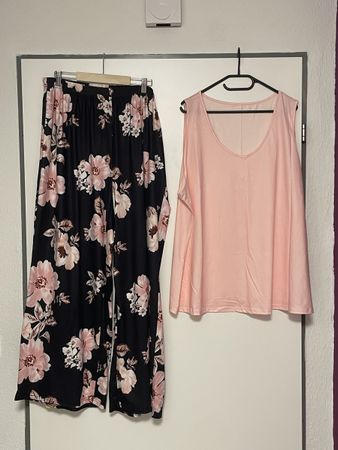 Set Damen Bluse Hose Blumenmuster 