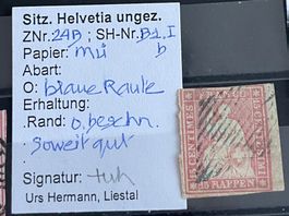 Seltene STRUBEL-MARKE Znr. 24B.b, Signiert + Befund Hermann