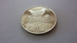Silbermünze Sambia : 10 Kwacha Vogel 1986 ,WWF