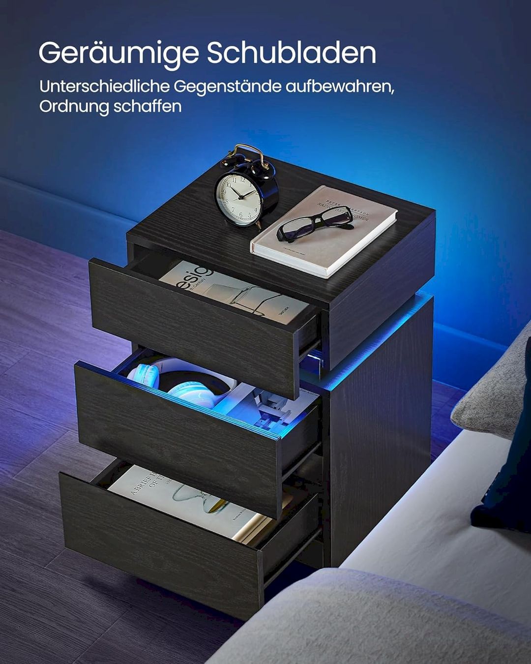 Comodini: VASAGLE Nachttisch mit LED-Beleuchtung – Nuovo e nell'imballaggio originale da Bottighofen venduto da zaap 4