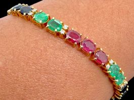 MultiGem Armband Smaragde Rubine Saphire Brillant 14k *S2292