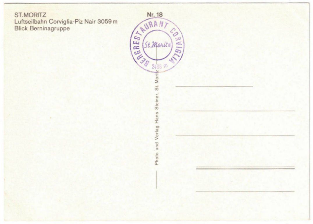 Cartoline postali: St. Moritz - Luftseilbahn Corviglia--Piz Nair – Usato da Binningen venduto da Mountainrider 1