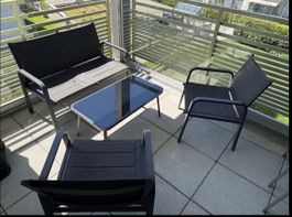 Balcony Furniture Set 2 Chairs 1 Bench 1 Table Black