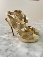 Jimmy Choo - Goldene Riemchensandalen mit Plateau Größe 37