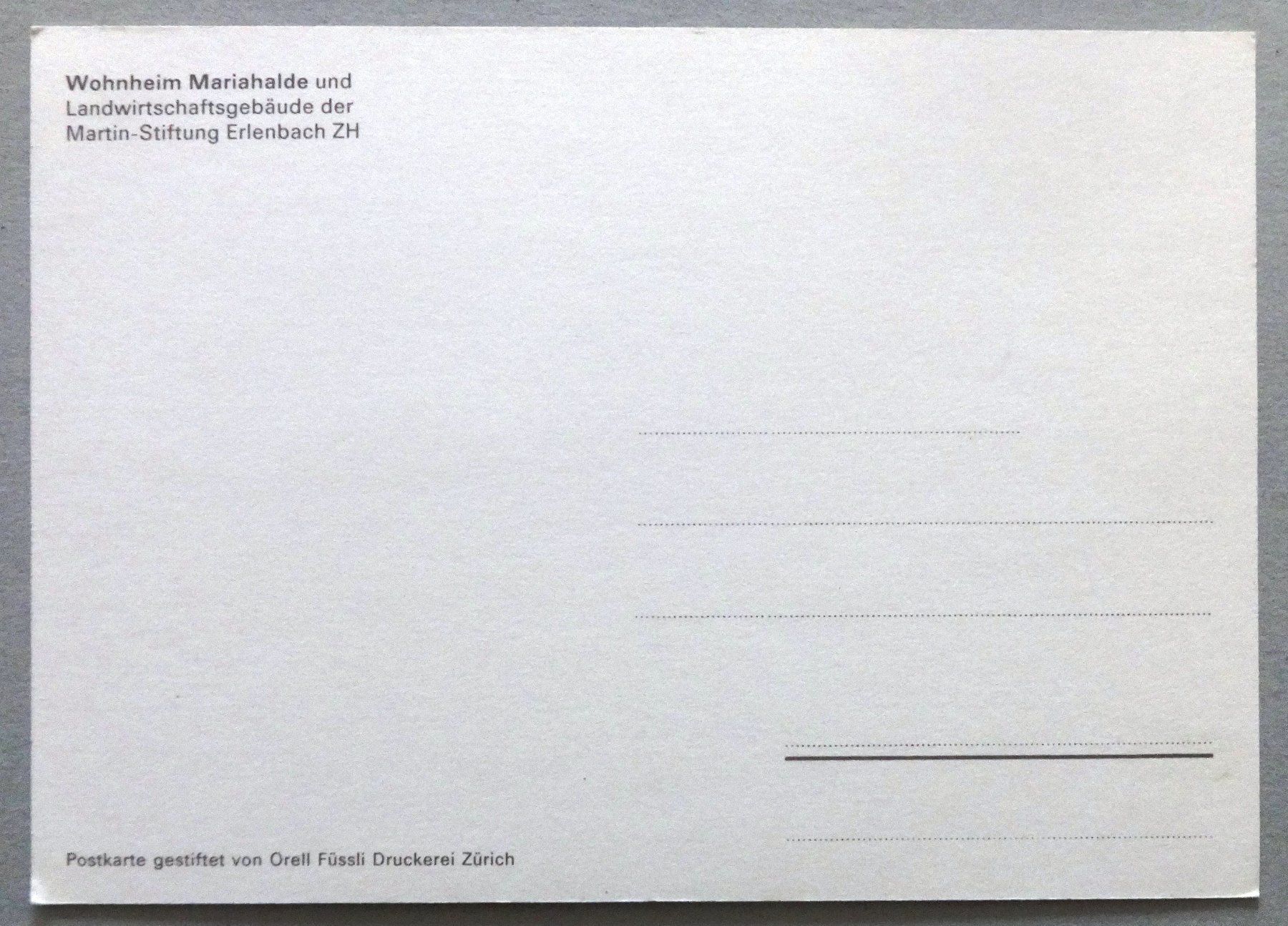 Cartoline postali: Wohnheim Mariahalde, Erlenbach ZH – Usato da Fétigny venduto da Billy2miny 1