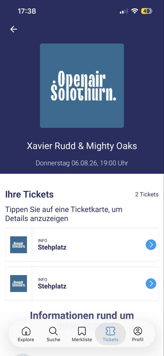 Billets: 2 Tickets Openair Solothurn Do. 06.08.2026 Xavier Rudd – D'occasion à Liestal par Cusco74 1