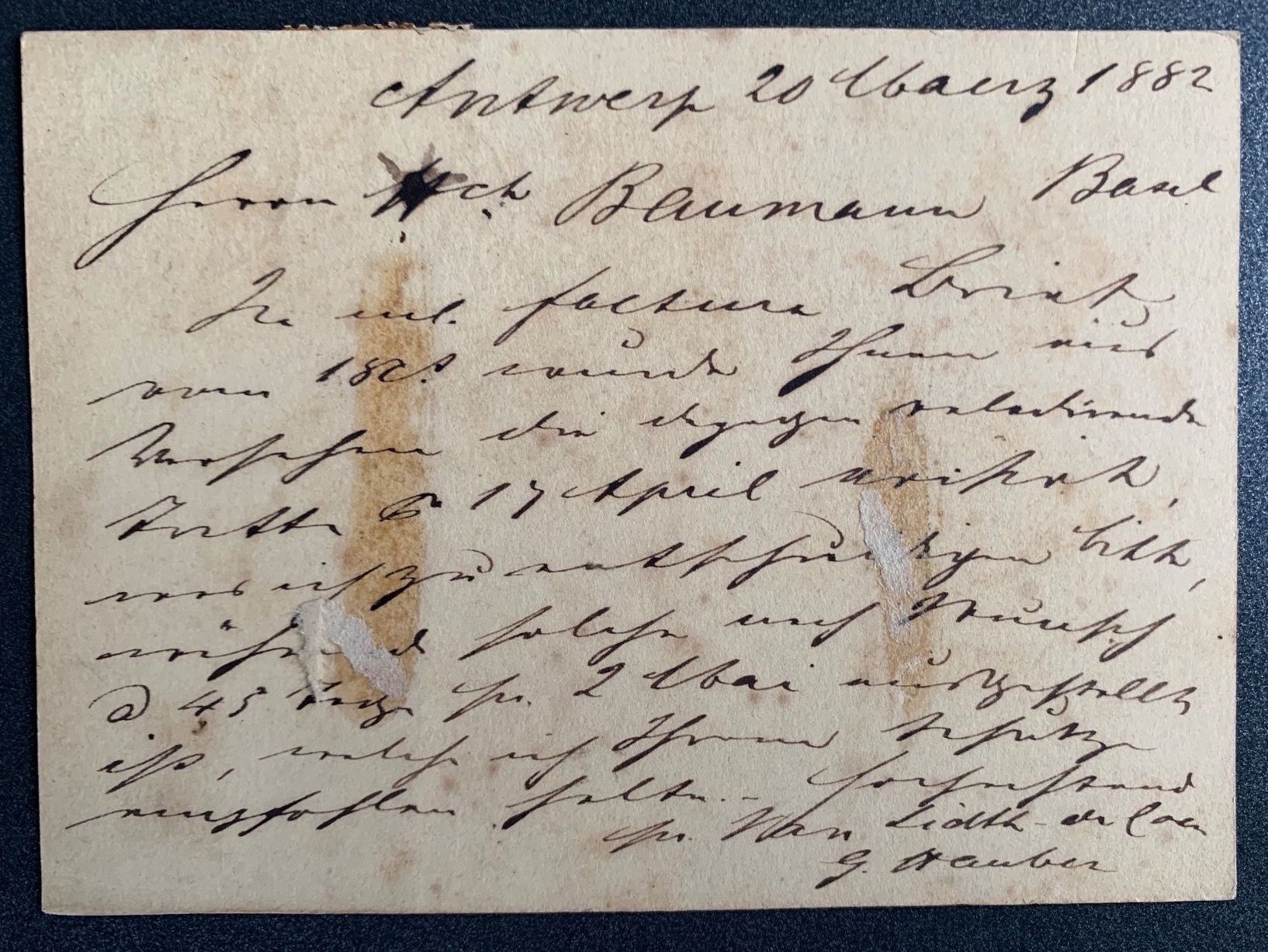 Ansichtskarten: Alte Postkarte von 1882 Antwerpen nach Basel – Gebraucht aus Erlenbach ZH von Ritschly 2