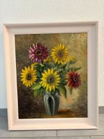 56 cmx65 cm/ E.Kaatz/ Öl Gemälde Sonnenblumen Dahlien Vase