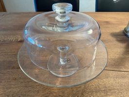 Käseglocke Glas klar mit Servierplatte "Glasi Hergiswil"