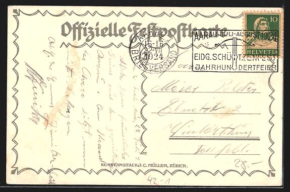 Cartoline postali: Aarau, 100. Eidgenössisches Schützenfe – Usato da Berlin venduto da bartko-reher 1