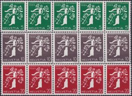 1939, 232yRM-234yRM, seltene Rollenmarken im 5er-Streifen